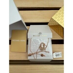 NEW MICHAEL KORS ROSE GOLD CRYSTAL PADLOCK NECKLACE